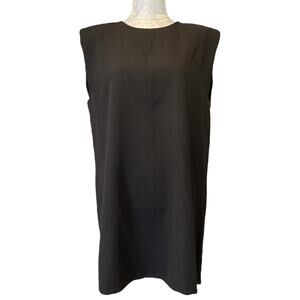 Zara Black Polyester Stretch Cap Sleeve Shift Boxy Mini Dress Size Large LBD